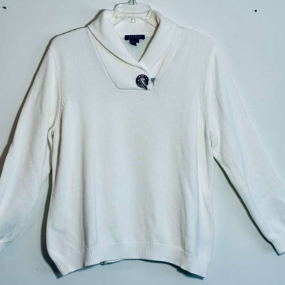 LAUREN by Ralph Lauren Lamenza Shawl Silver Toggle Sweater 2X